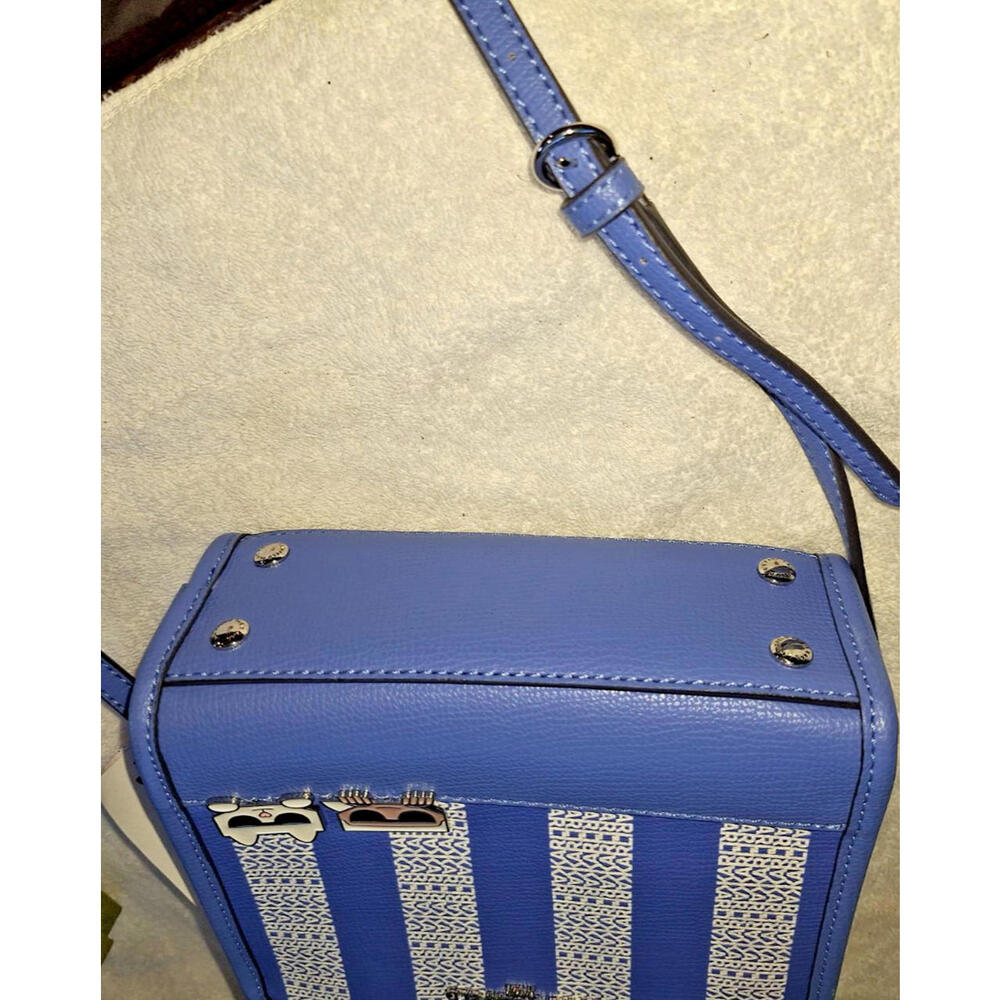 New Limited Karl Lagerfeld Blue White Satchel Handbag Crossbody Purse Tote - Picture 5 of 8